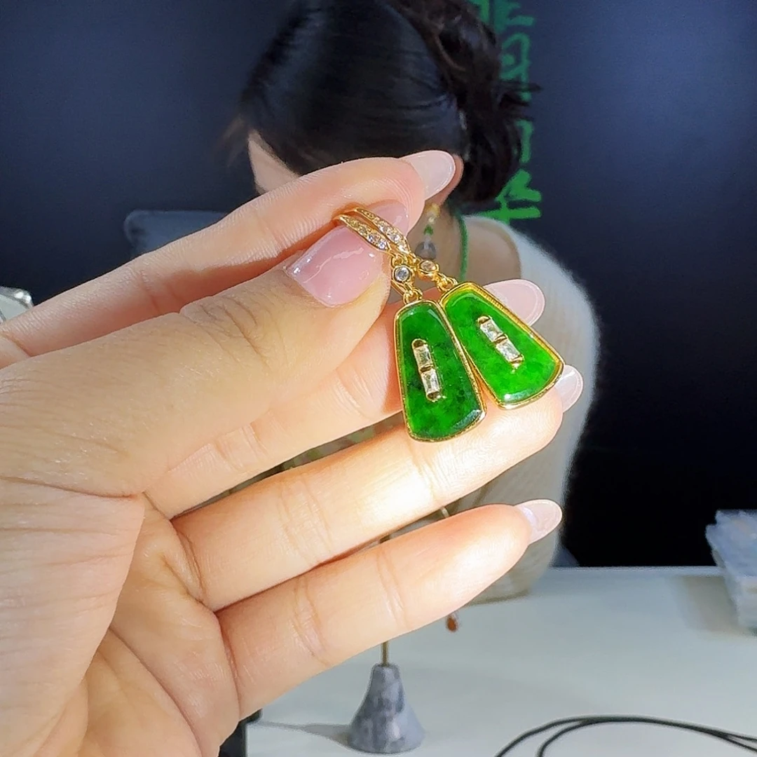 翡翠银S925镶嵌耳饰925镶嵌