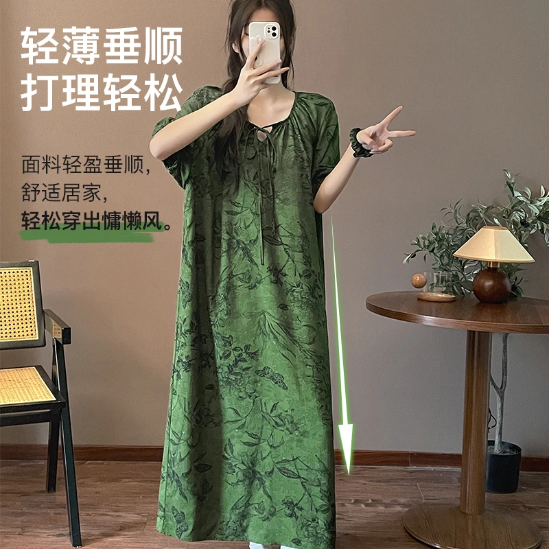 叠云服饰棉绸睡裙女薄款棉绸睡衣夏天宽松新中式可外穿爆款睡衣