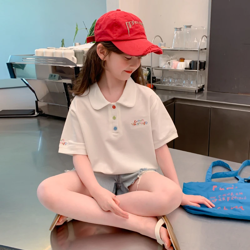 女童夏装短袖T恤2025新款洋气时髦儿童装polo衫女孩夏季半袖上衣