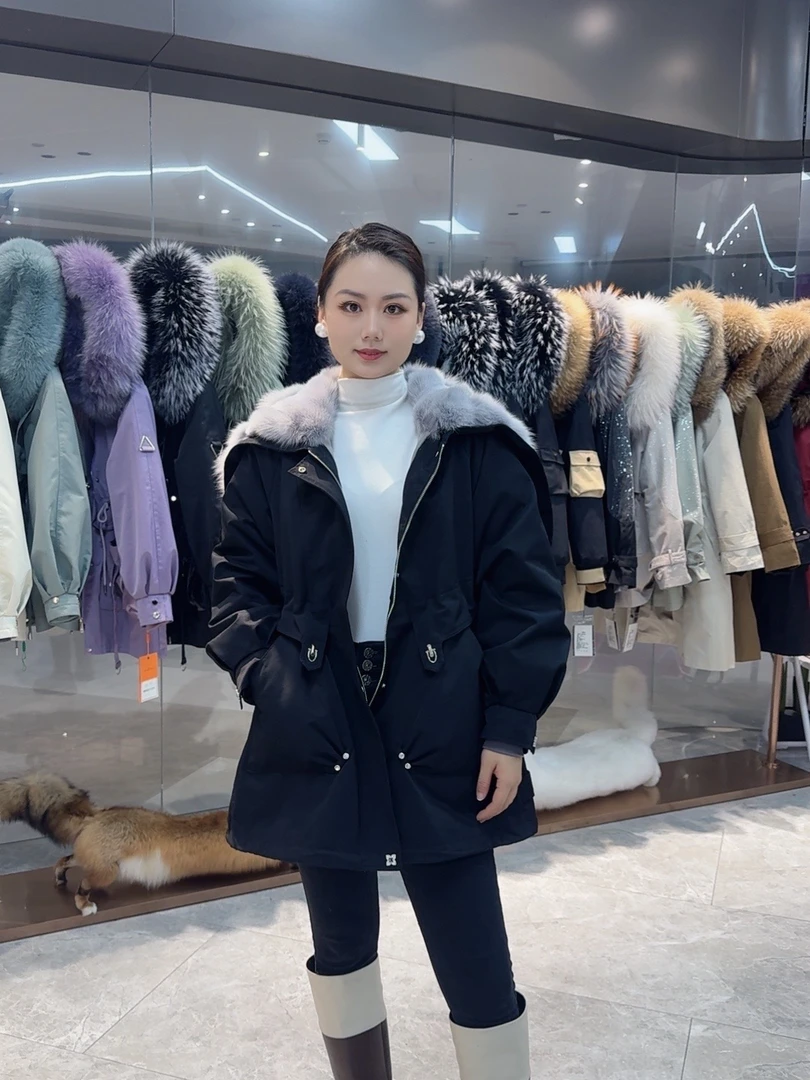 【天使之翼】新款派克服女冬中长款真毛连帽大气百搭外套