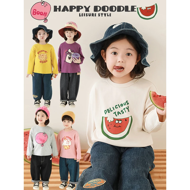 幼悠女童洋气美食卡通印花T恤春季宝宝儿童长袖休闲上衣潮GN5867