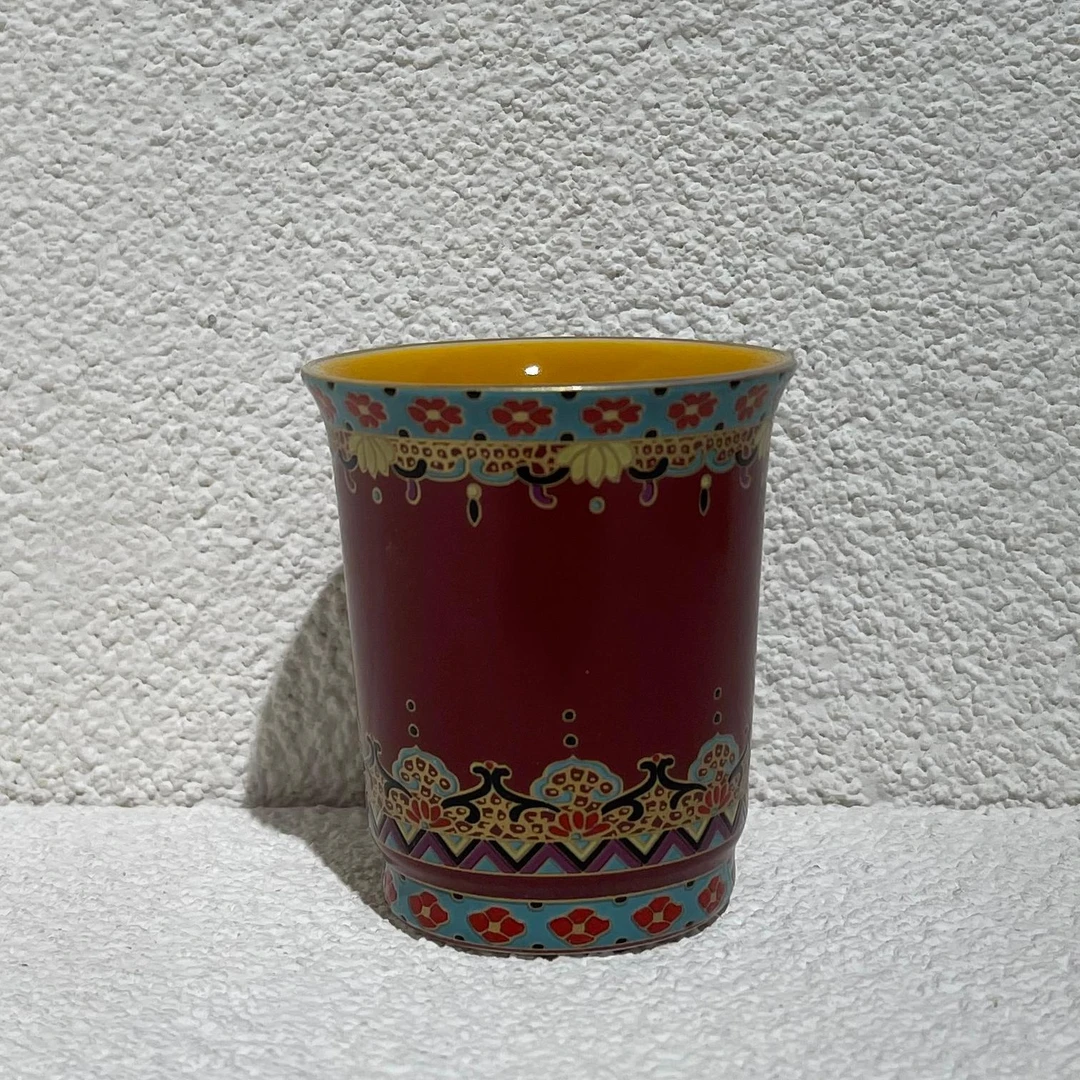 闻兮茶器珐琅彩鸡油黄万花闻香杯高档陶瓷茶杯