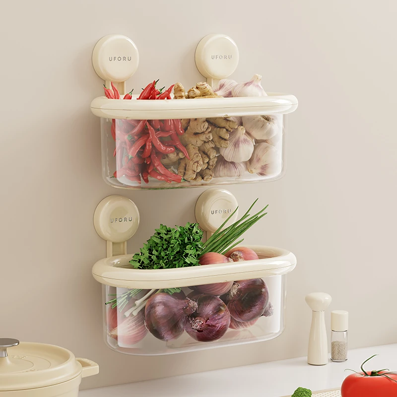 橱明星葱姜蒜收纳盒壁挂厨房用大容量吸盘储物盒多功能墙上挂篮