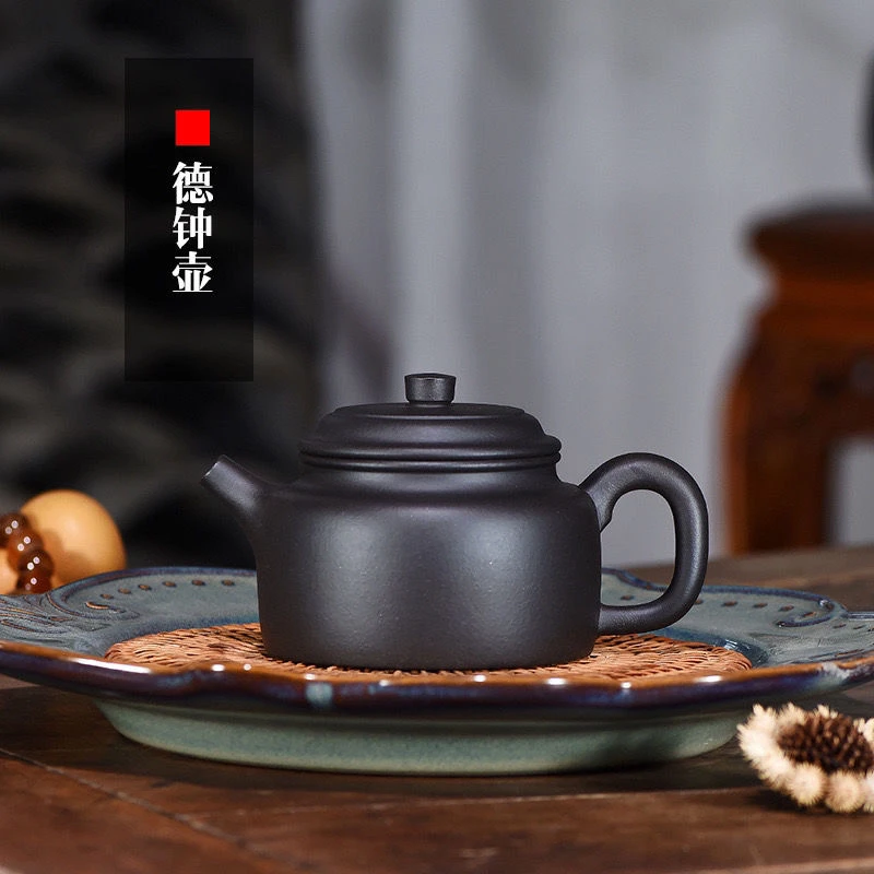 宜兴原矿紫砂壶黑料德钟壶230cc 茶具茶壶实用器大口盖茶器