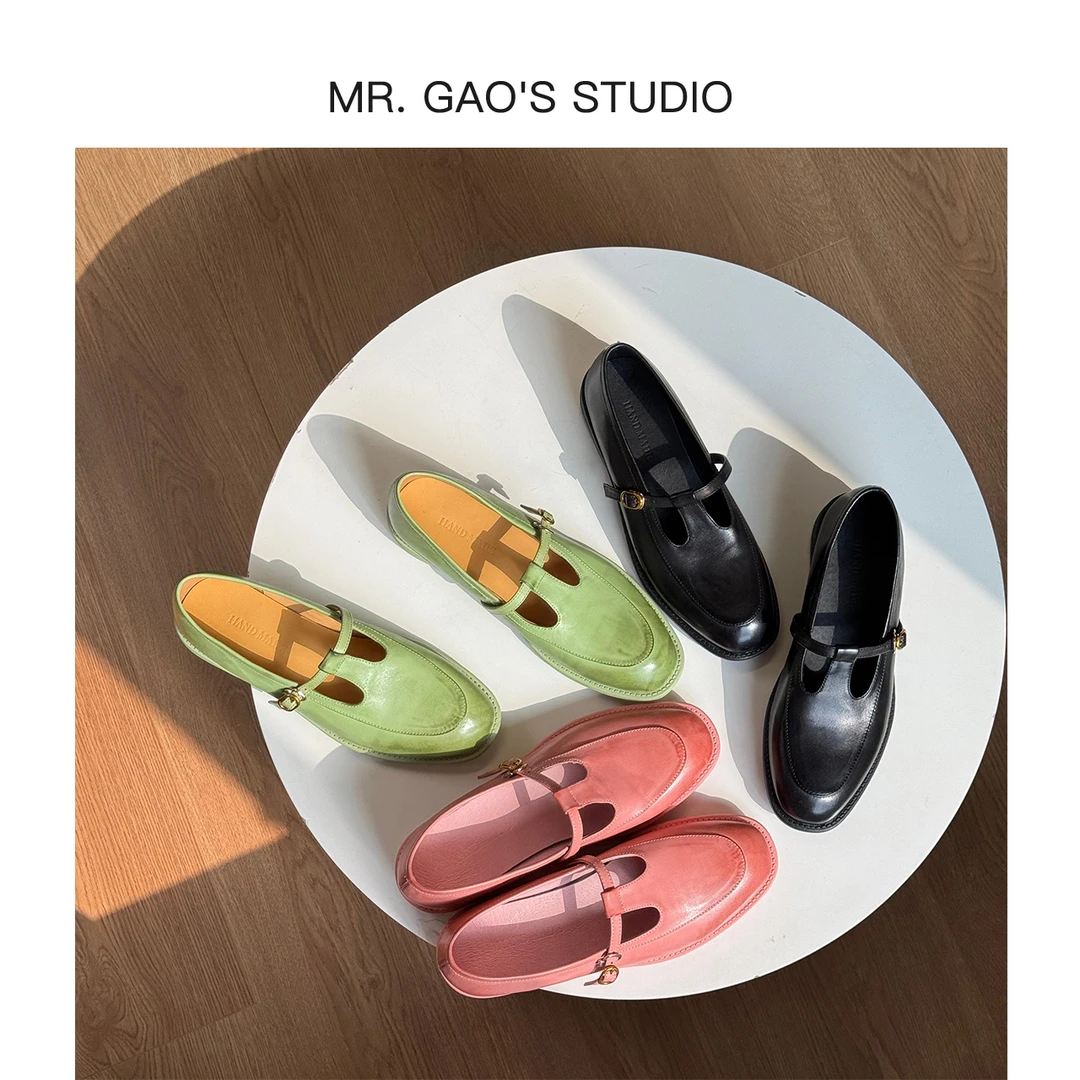 MR.GAO/高老板轻奢3.5cm真皮软底复古时尚粗跟单鞋方头时尚女鞋