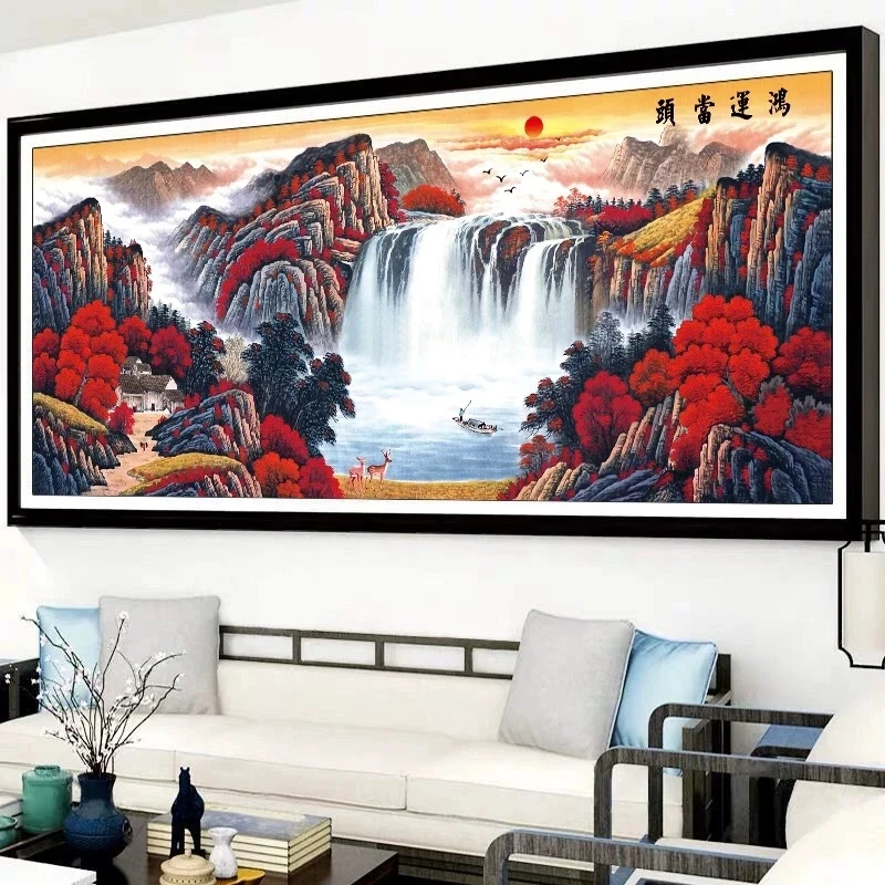 新款大气纯手工绣好的十字绣客厅成品刺绣深色麋鹿鸿运当头财运版