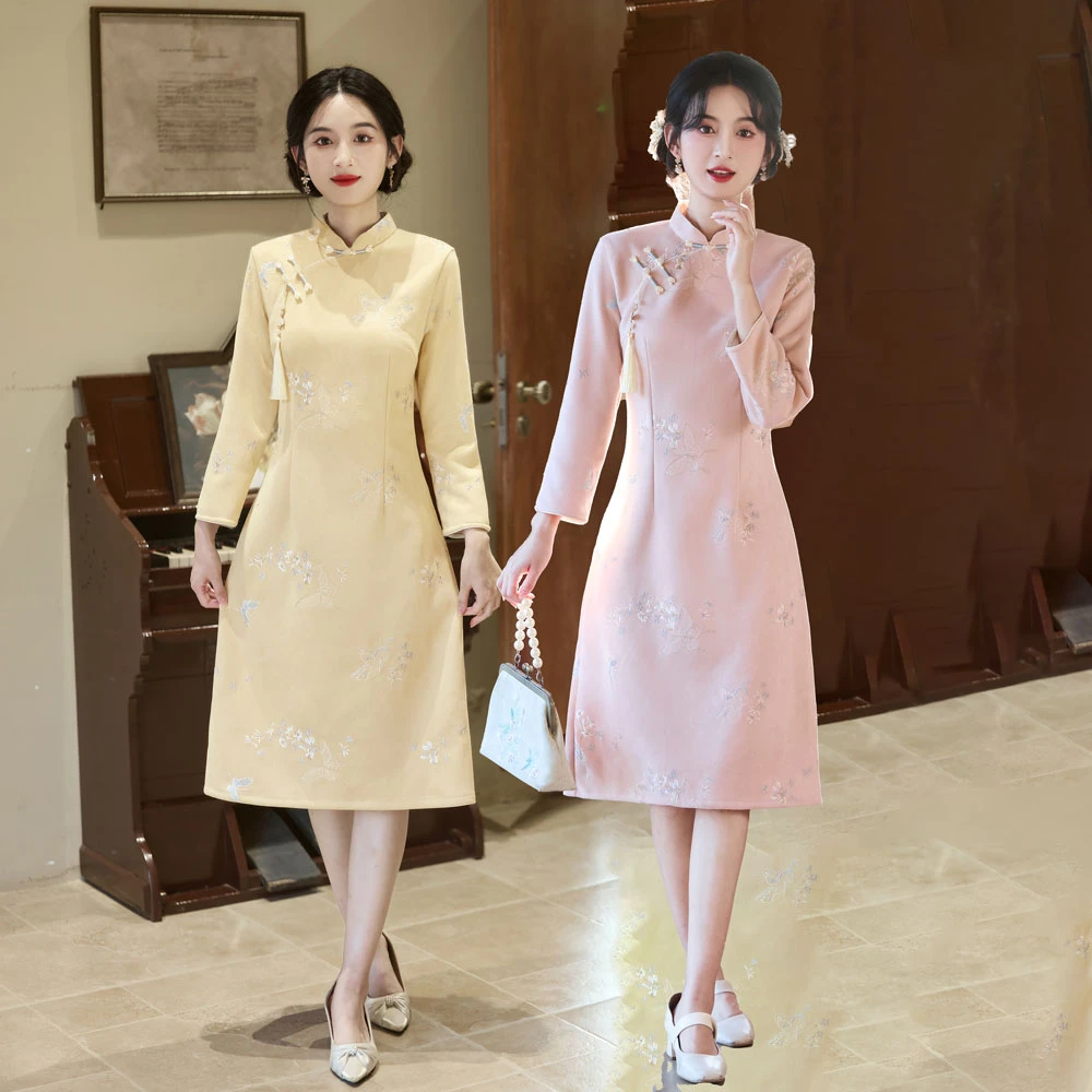 新中式旗袍2025年新款女秋季长袖年轻款日常改良连衣裙气质长款