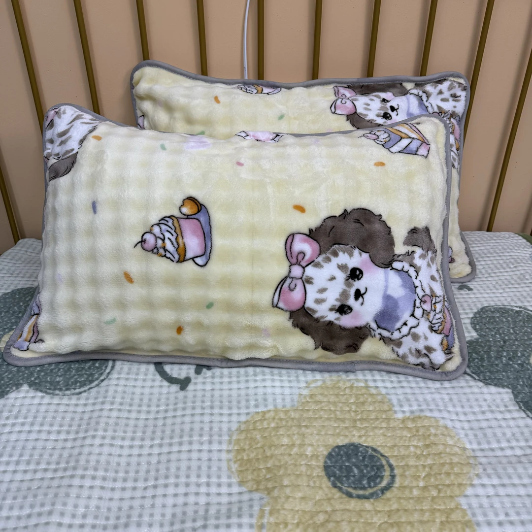 【黄色蛋糕小狗枕套】48*74牛奶绒枕套一对 黄色