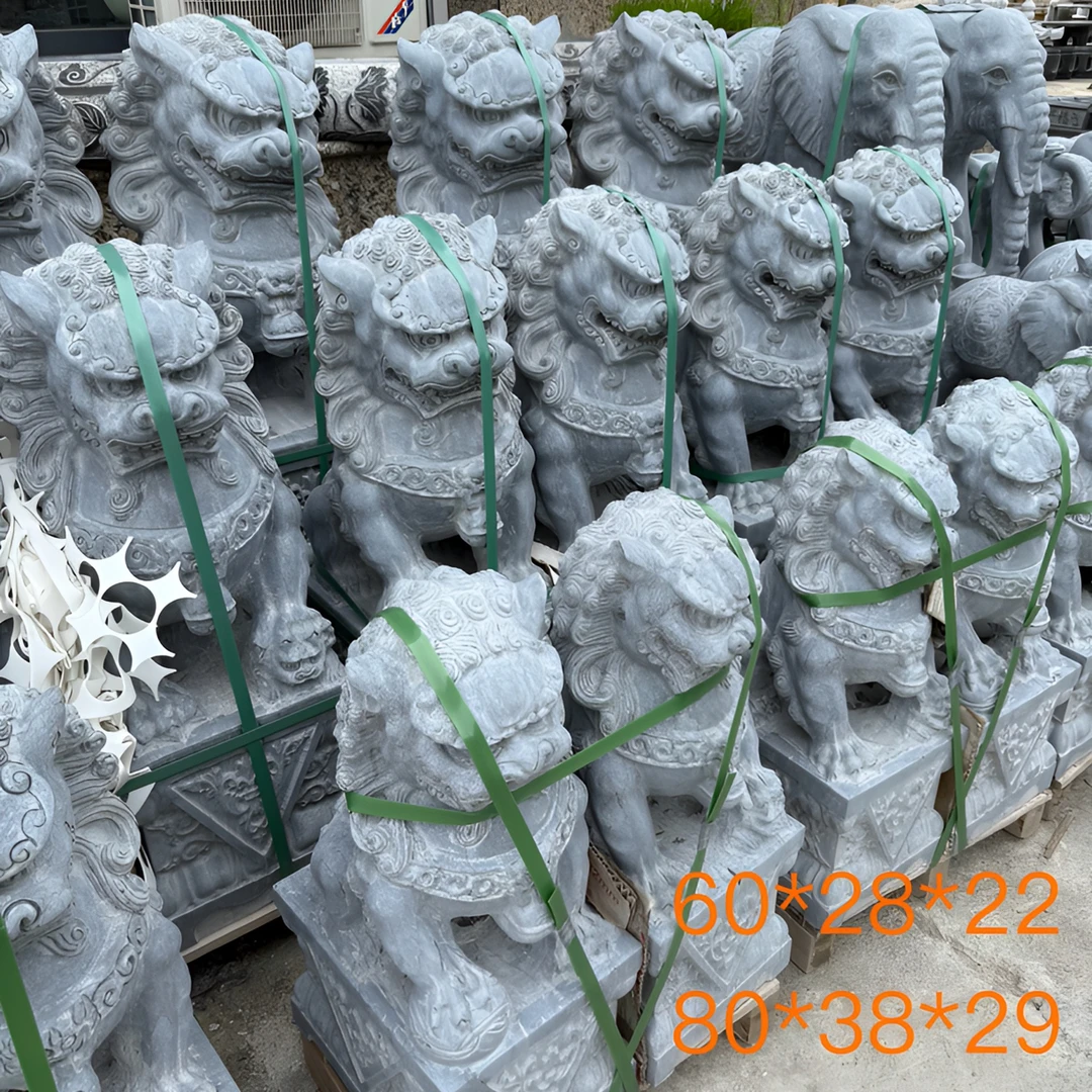天然青石原石原色精美石狮子60高庭院门口摆件雕塑雕刻工艺品