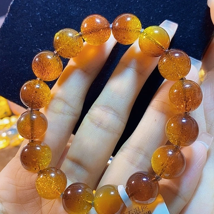 蓝珀未镶嵌珠宝奇石墨西哥红蓝金沙手串12