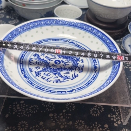 青花玲珑8寸盘子6个