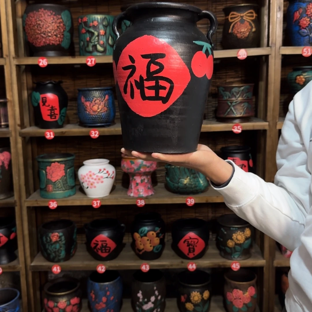 带孔高端浮雕花盆高度+口径25-15