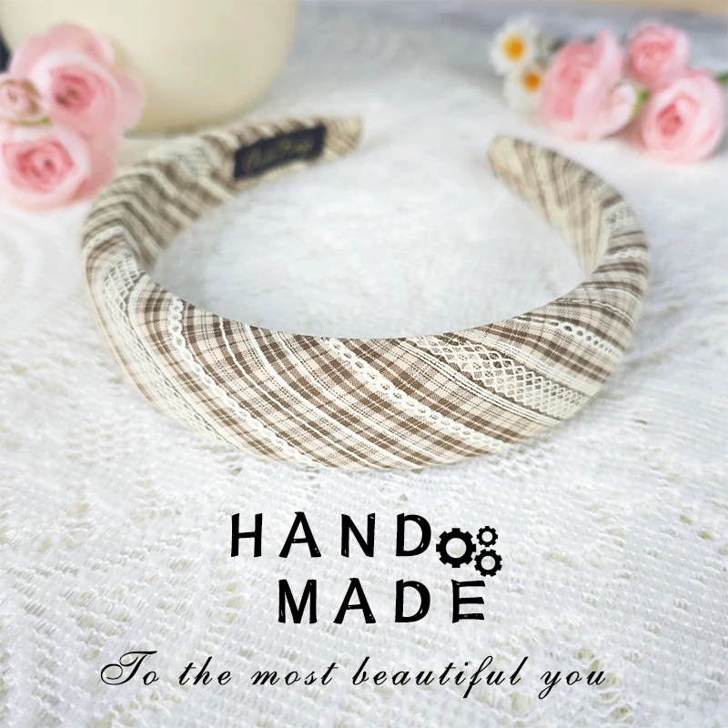 Z-037新款韩系宽版咖色格纹发箍简约宽版甜美少女心时尚发饰