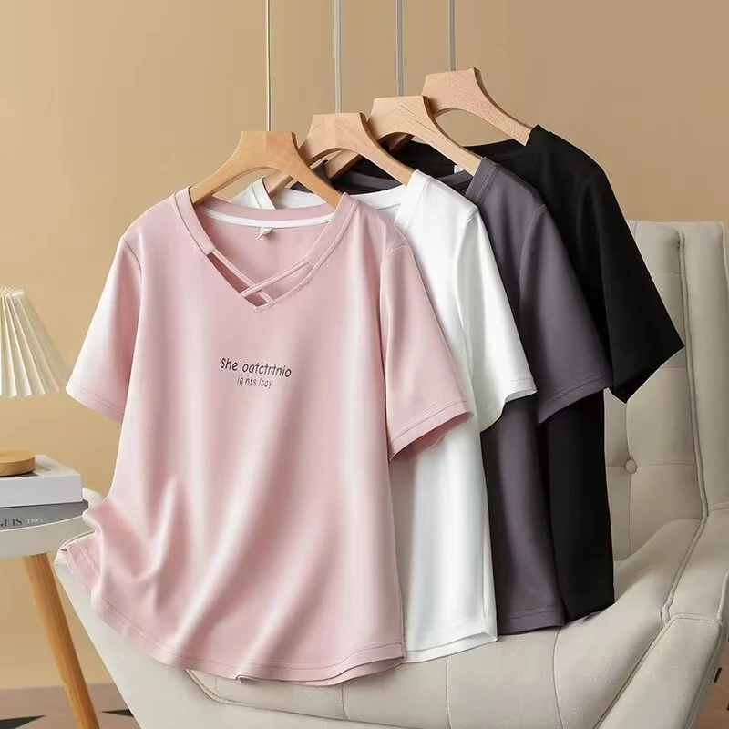 大码夏季新款交叉印花遮肉短袖2037（100-200斤）