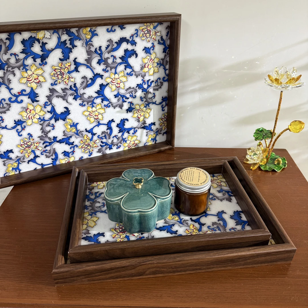 【到手三个】胡桃木色托盘中式木质长方形复古餐具点心家用收纳茶盘