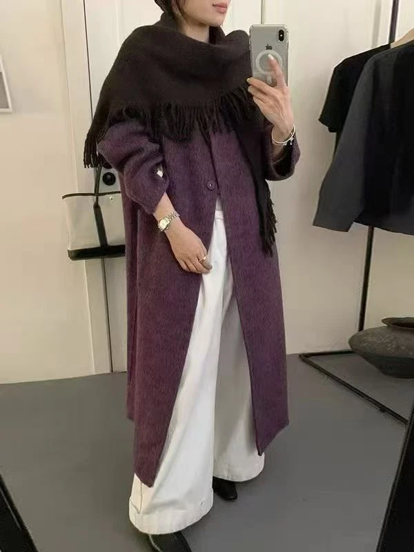 2025秋冬新款苏力羊驼毛双面羊毛大衣女长款带围巾女装羊毛呢外套