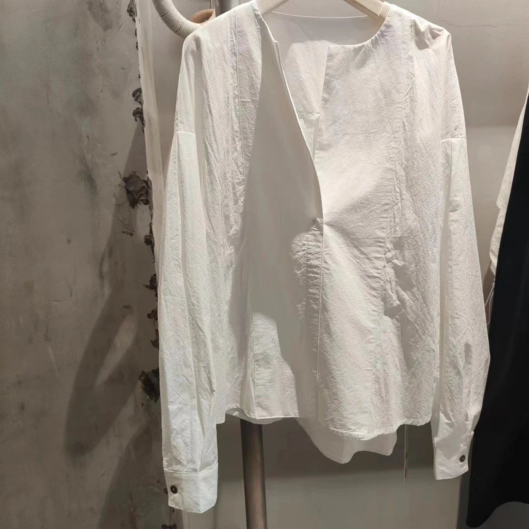 LIXIA.【韩版】春款休闲百搭透气个性圆领不规则衬衫-07Y