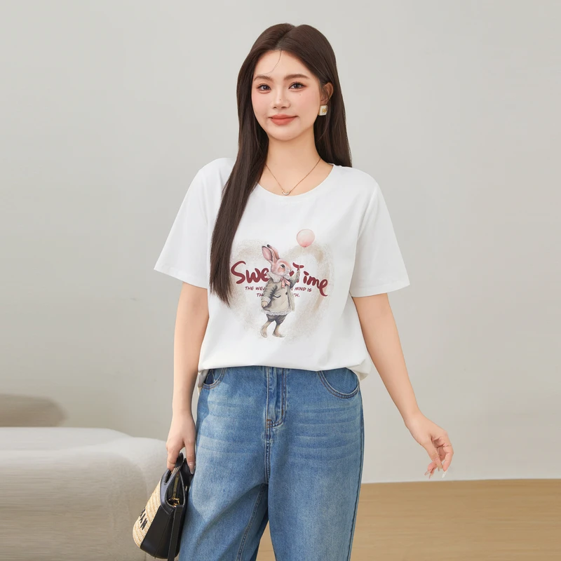 采多宝大码女装减龄Q版卡通数码印T恤兔子 EXZ2671