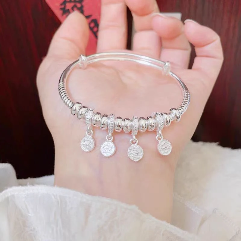 足银手镯 17号链接 【推拉手镯】足银999.9 清库存带证书礼盒包装