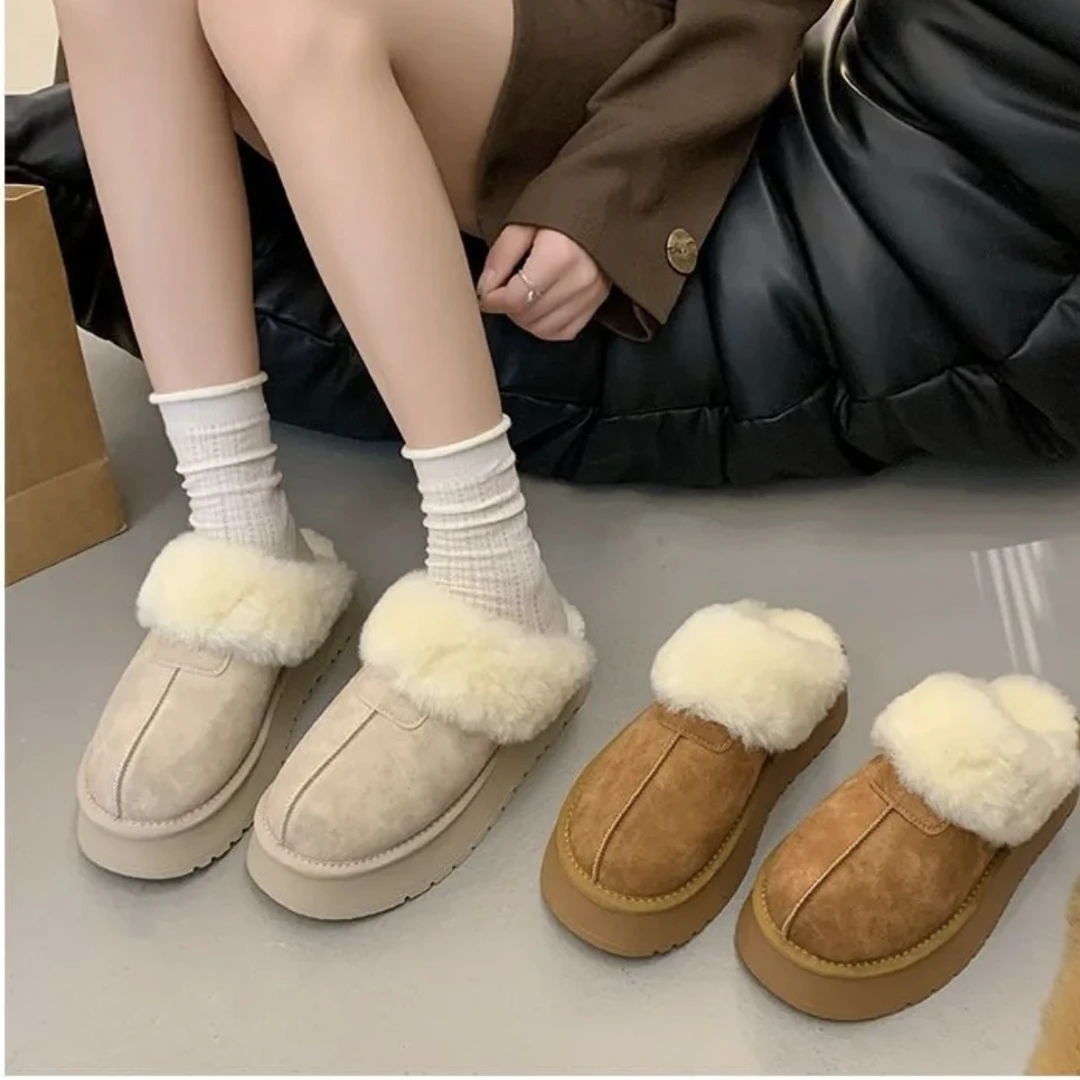 冬季加厚加绒防滑厚底时尚百搭韩版外穿雪地毛毛拖鞋女