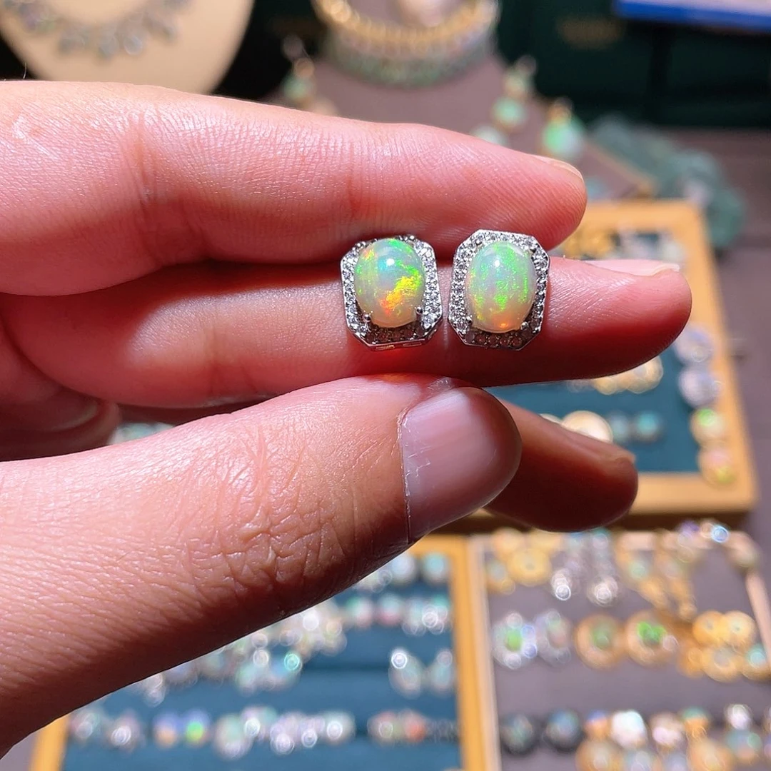 银S925镶嵌欧泊耳钉）超**丽