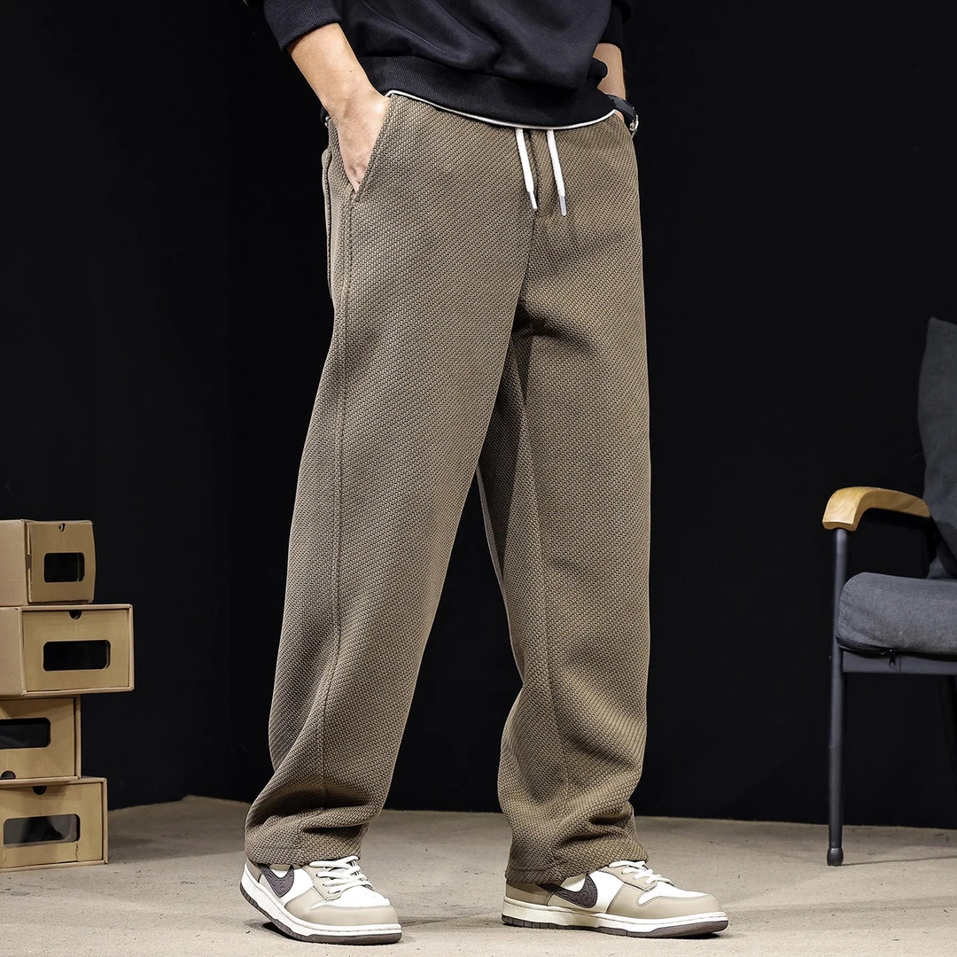 欧棉绒针织肌理新款重磅直筒休闲运动裤男宽松大码高端长裤子