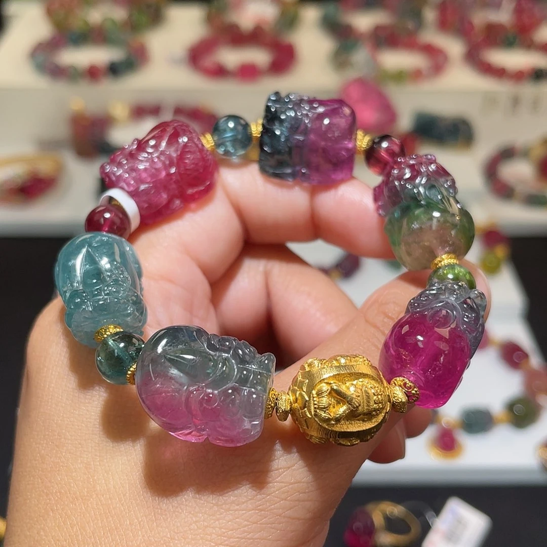 碧玺手链18K金镶嵌 13-14mm 貔貅