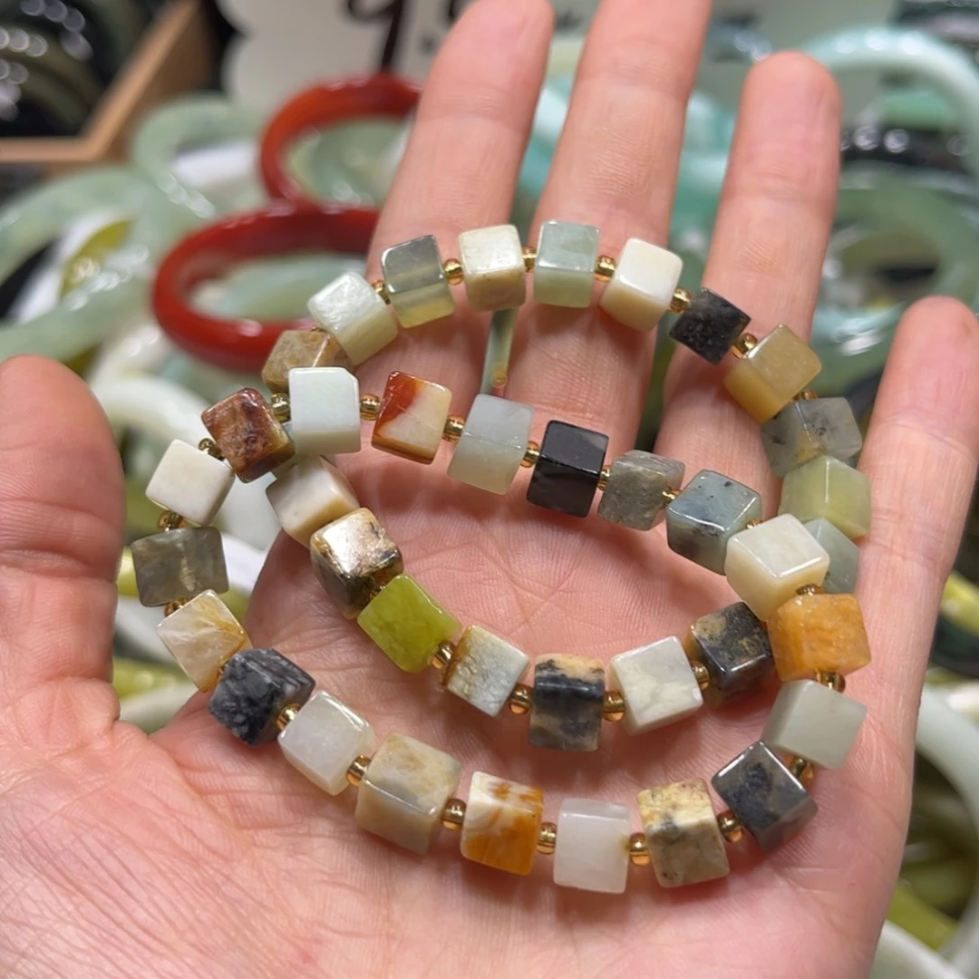 蛇纹石玉手链未镶嵌两条一起