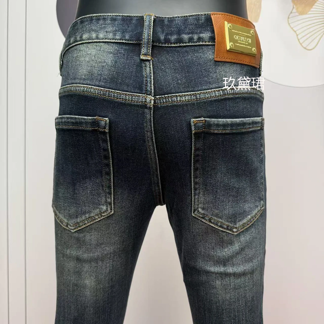 高奢欧货2223 冬季牛仔裤男士修身高弹水洗立体剪裁长裤简约百搭