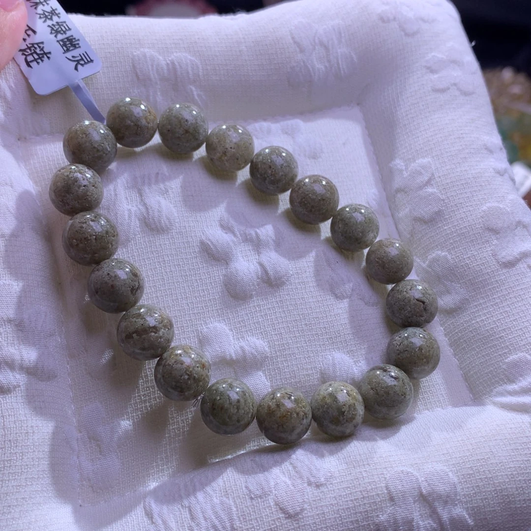 水晶银S925镶嵌手串抹茶绿幽灵10mm