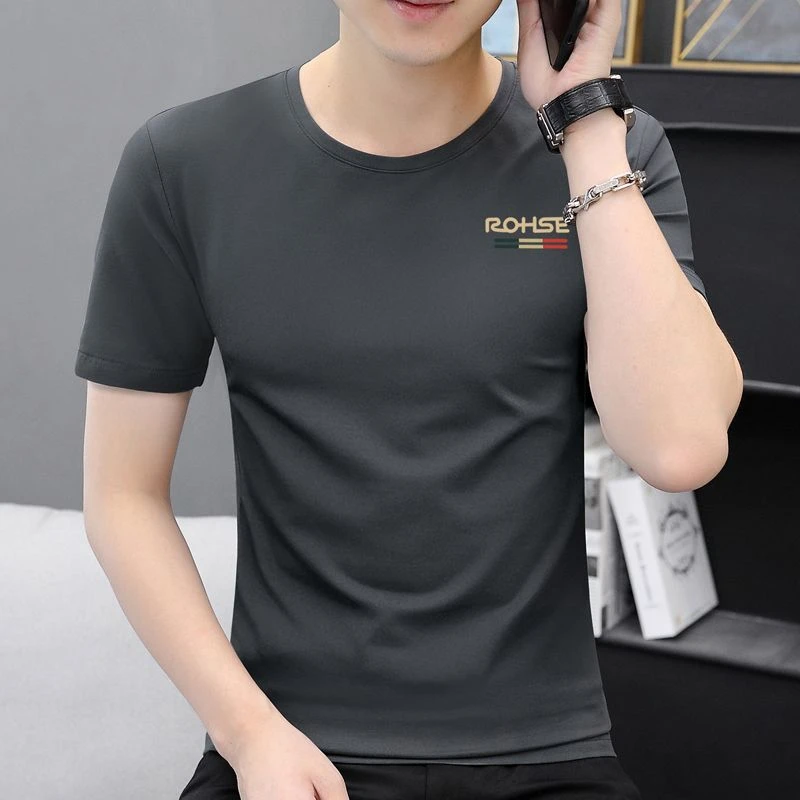 夏季新款男士冰感短袖T恤2025韩版修身潮流半袖印花套头潮流上衣