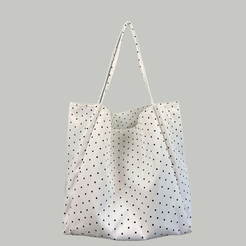 韩系波点手提托特包包女2025新款大容量休闲帆布包通勤百搭单肩包