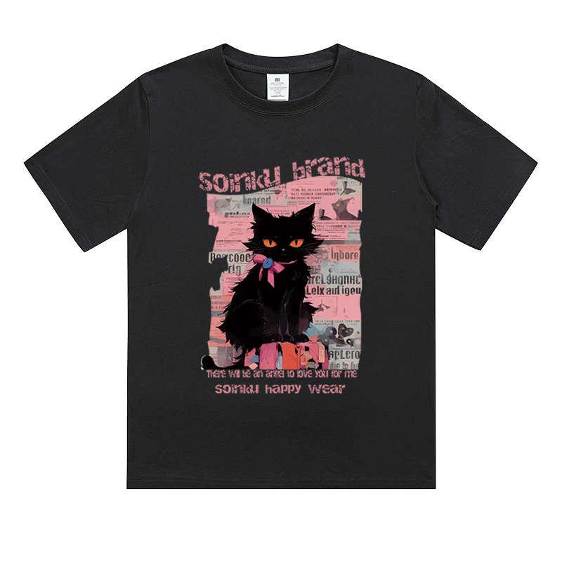 【现货发】高冷猫 230g精梳棉男女同款短袖T恤夏季宽松潮牌百搭休闲