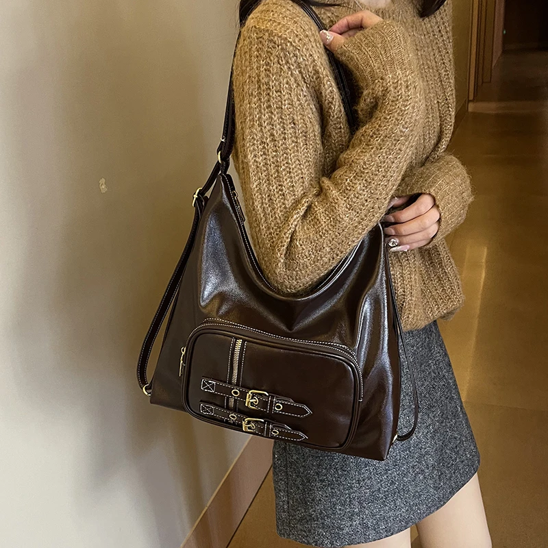 复古通勤托特包时尚百搭女款包包秋冬新款休闲斜挎包多功能双肩包