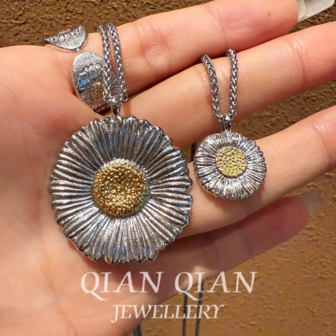 吊坠925银 【倩倩珠宝】意大利中古风小雏菊项链 银色复古时尚