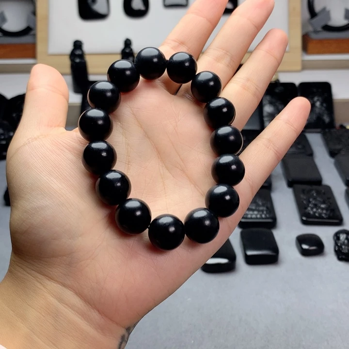 和田玉（墨玉）未镶嵌手串特价14mm