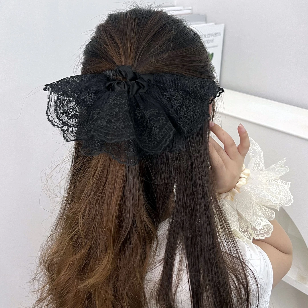 超仙双层褶皱裙摆蕾丝发圈2025新款发绳氛围感头绳扎马尾头饰头花