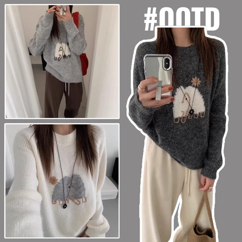 孕妇上衣韩系卡通小象提花薄款毛衣2025早秋新款羊毛针织衫孕妇装