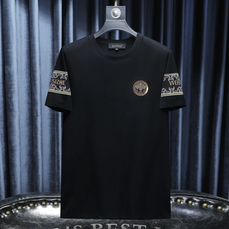 2025夏季新款短袖刺绣修身青年T恤百搭个性圆领男士上衣-88102