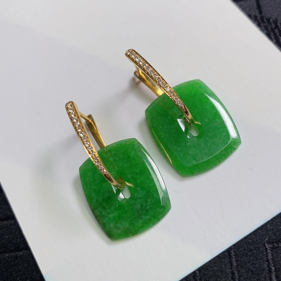 翡翠18K金镶嵌耳饰耳包➕方糖