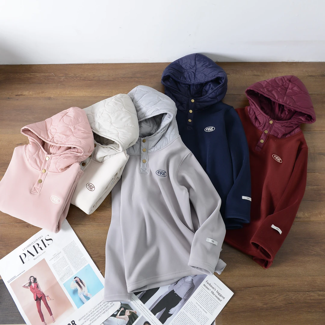 【棉绒打底】冬款加绒加厚纯色防风绗棉按扣帽衫D17