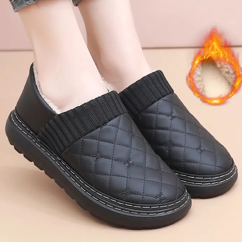 2025新款秋冬棉鞋女厚底加绒保暖休闲乐福鞋软底防滑中老年妈妈鞋