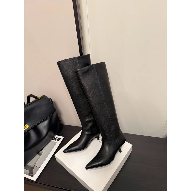 现货！5CM~时装靴百搭骑士粗跟高筒靴女鞋过膝时尚低跟女靴