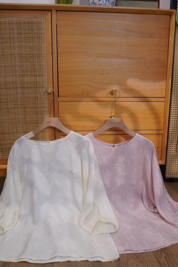 【山杨】满分桑蚕丝蝴蝶萝宽松百搭蝙蝠袖新中式上衣衬衣