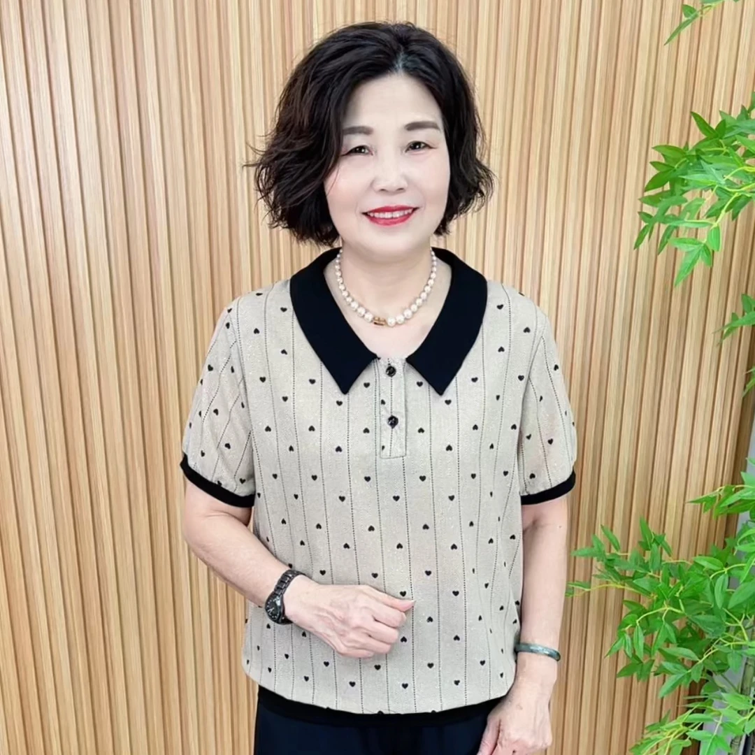 中老年女装中老年夏季薄款衬衫衬衫洋气春日慢人风V3030