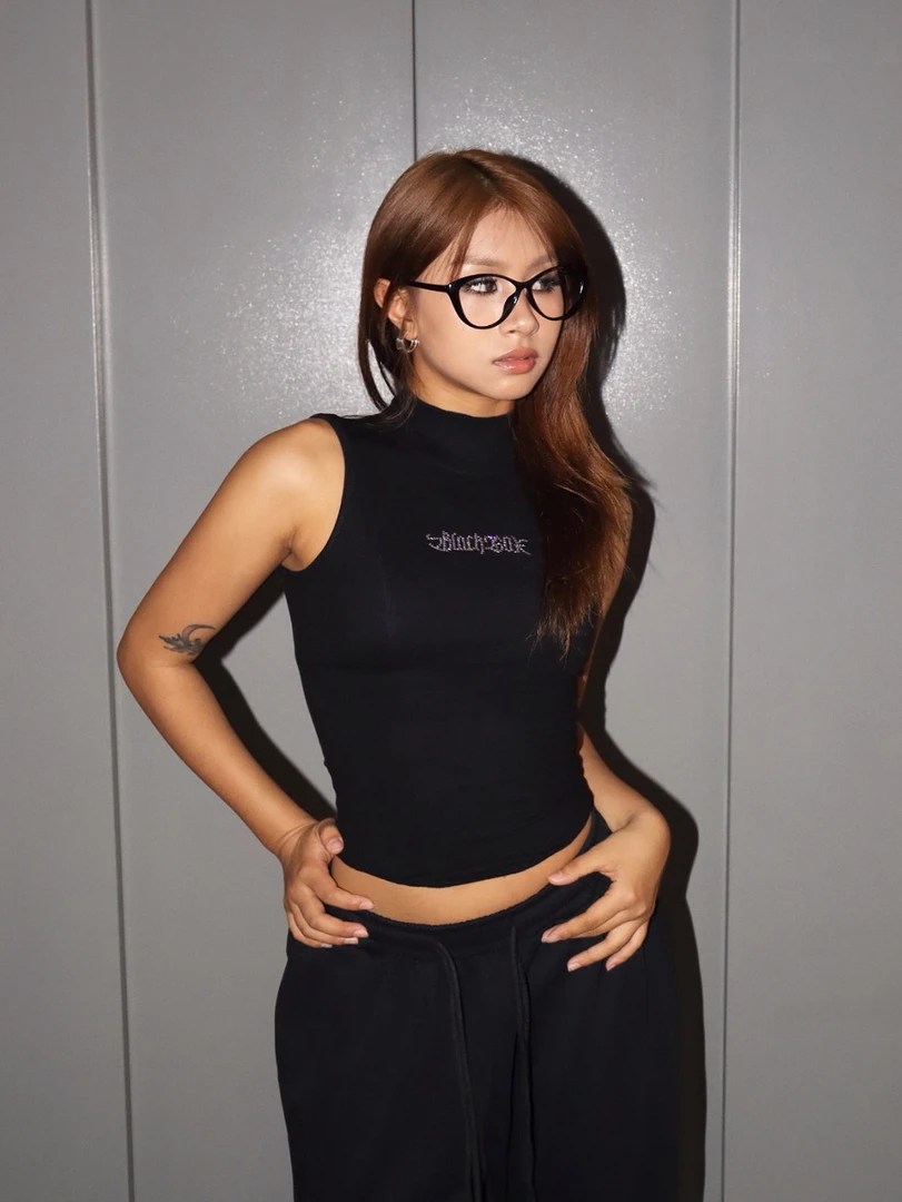 BLACKBOX原创美式贴钻高街外穿高领背心女辣妹短款内搭无袖上衣