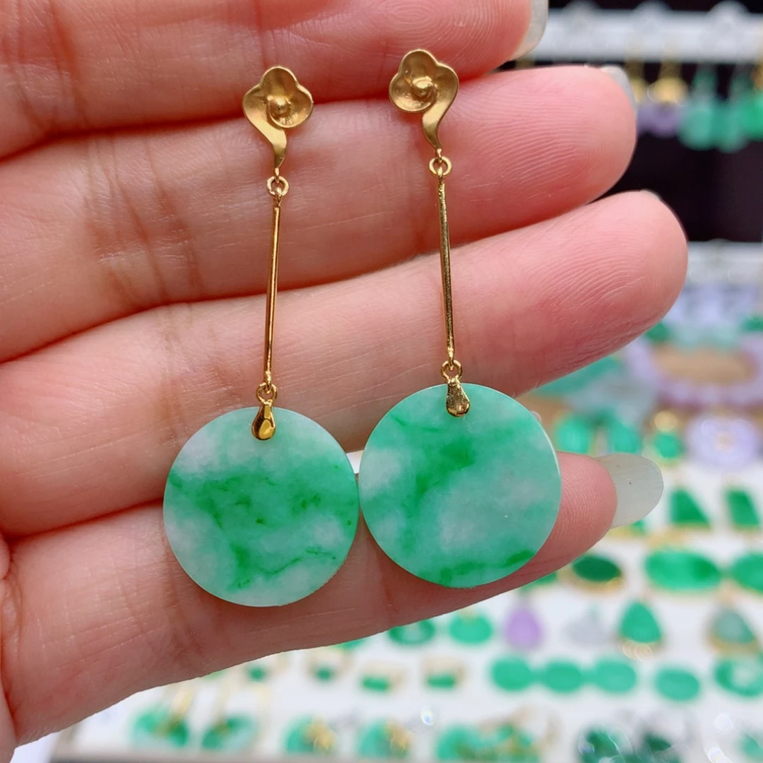 翡翠18K金镶嵌耳饰