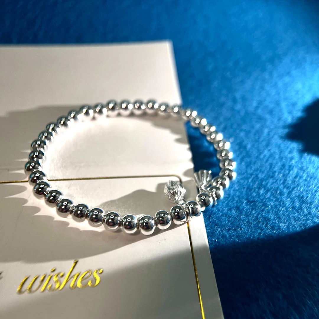 足银手链  足银纯手工 两世欢弹力绳手链