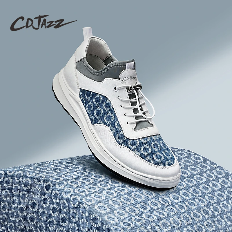 CDJAZZ卡地爵士男款小白鞋男士一脚蹬男运动鞋厚底增高真皮休闲鞋