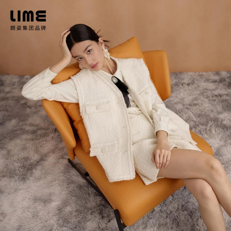 LIME/莱茵【都市主场】小香风气质百搭马甲本白色LDGC8ACVTK51